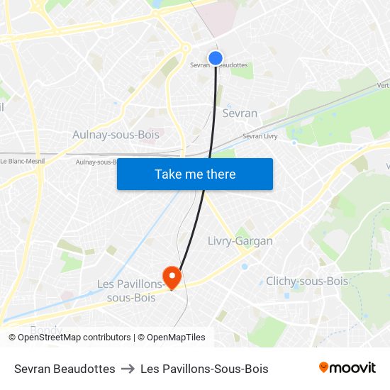 Sevran Beaudottes to Les Pavillons-Sous-Bois map