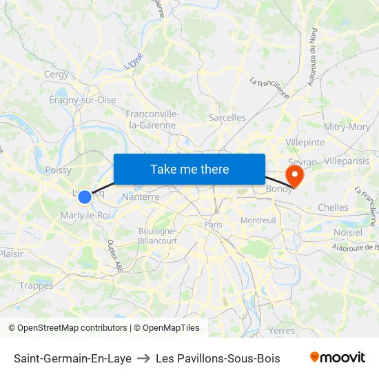 Saint-Germain-En-Laye to Les Pavillons-Sous-Bois map