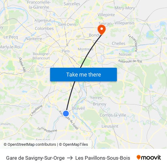 Gare de Savigny-Sur-Orge to Les Pavillons-Sous-Bois map