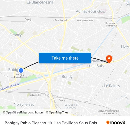 Bobigny Pablo Picasso to Les Pavillons-Sous-Bois map