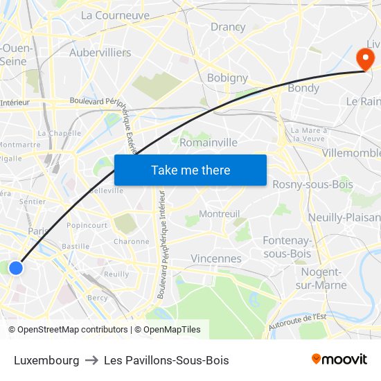 Luxembourg to Les Pavillons-Sous-Bois map