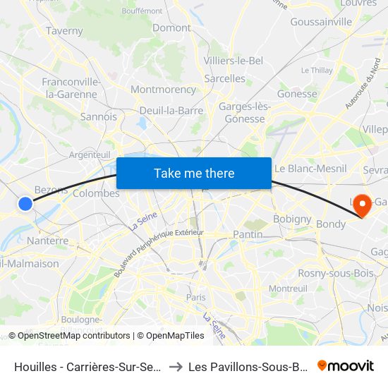 Houilles - Carrières-Sur-Seine to Les Pavillons-Sous-Bois map