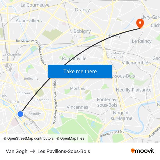 Van Gogh to Les Pavillons-Sous-Bois map