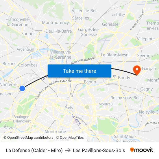 La Défense (Calder - Miro) to Les Pavillons-Sous-Bois map