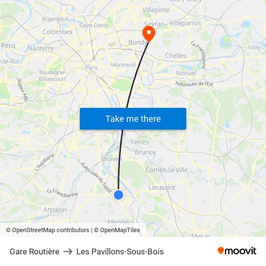 Gare Routière to Les Pavillons-Sous-Bois map