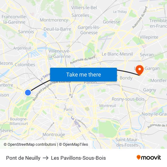 Pont de Neuilly to Les Pavillons-Sous-Bois map