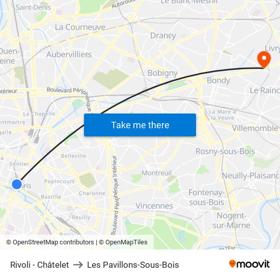 Rivoli - Châtelet to Les Pavillons-Sous-Bois map