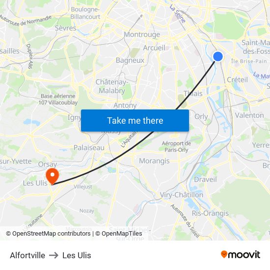 Alfortville to Les Ulis map