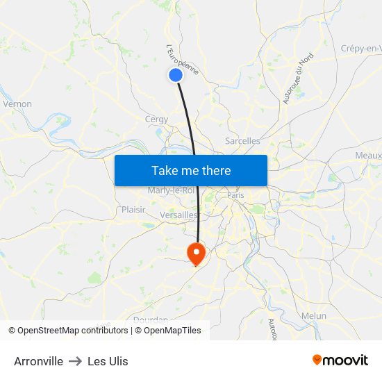 Arronville to Les Ulis map