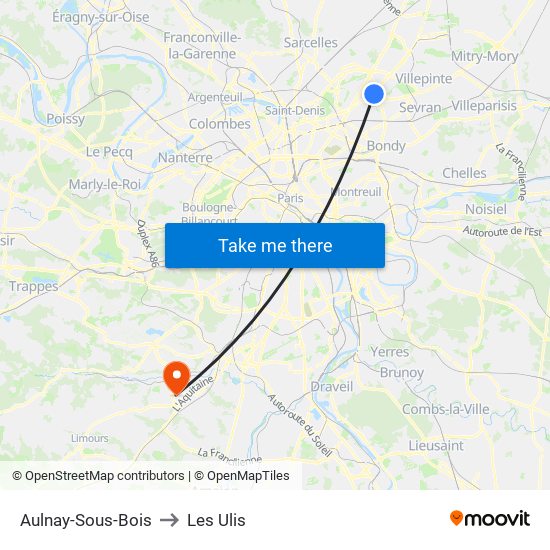 Aulnay-Sous-Bois to Les Ulis map