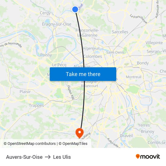 Auvers-Sur-Oise to Les Ulis map