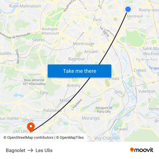 Bagnolet to Les Ulis map