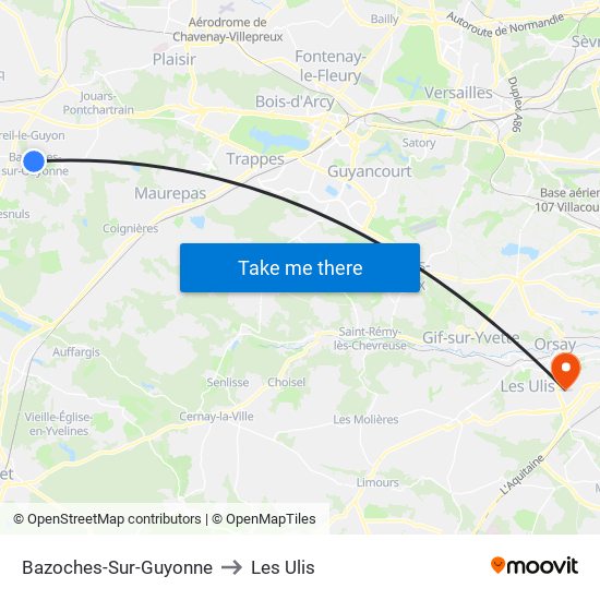 Bazoches-Sur-Guyonne to Les Ulis map