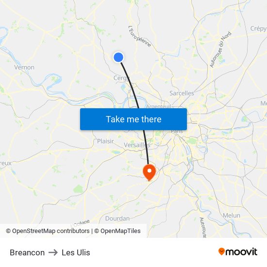 Breancon to Les Ulis map