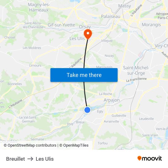 Breuillet to Les Ulis map