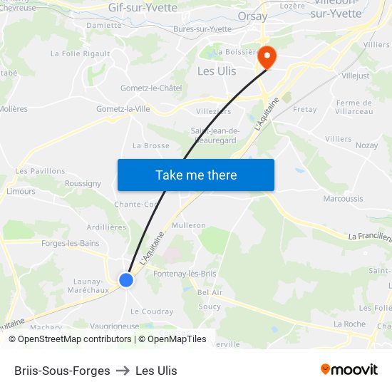 Briis-Sous-Forges to Les Ulis map