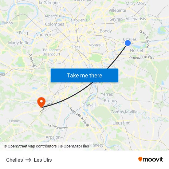 Chelles to Les Ulis map