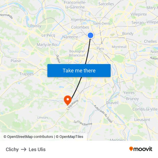 Clichy to Les Ulis map