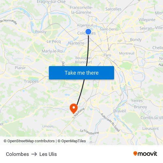 Colombes to Les Ulis map