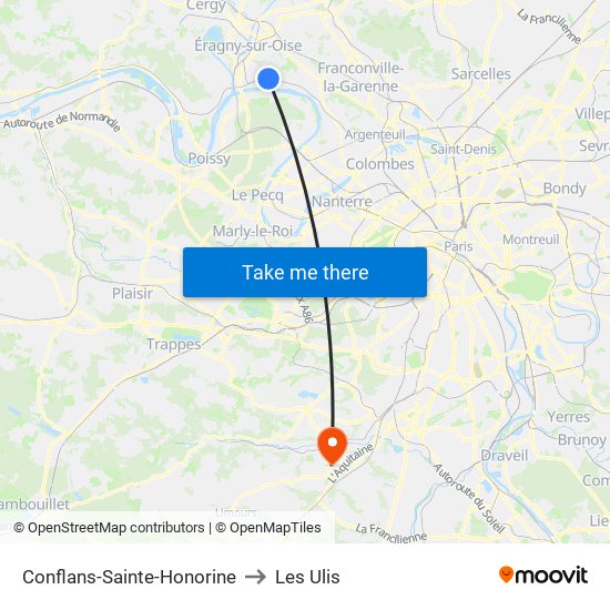 Conflans-Sainte-Honorine to Les Ulis map