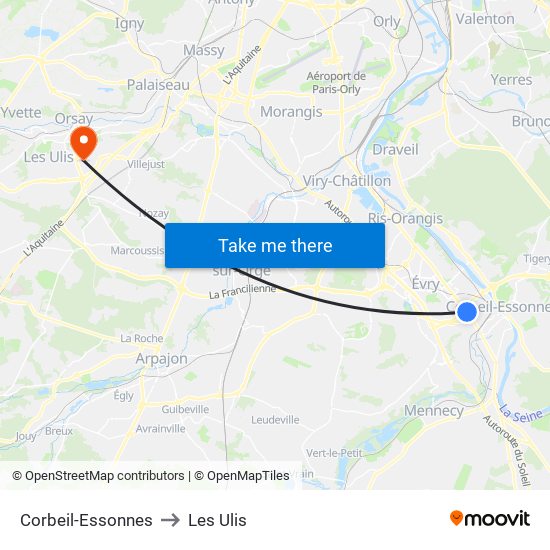 Corbeil-Essonnes to Les Ulis map