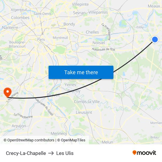 Crecy-La-Chapelle to Les Ulis map