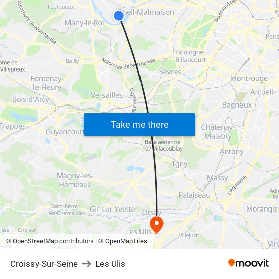 Croissy-Sur-Seine to Les Ulis map