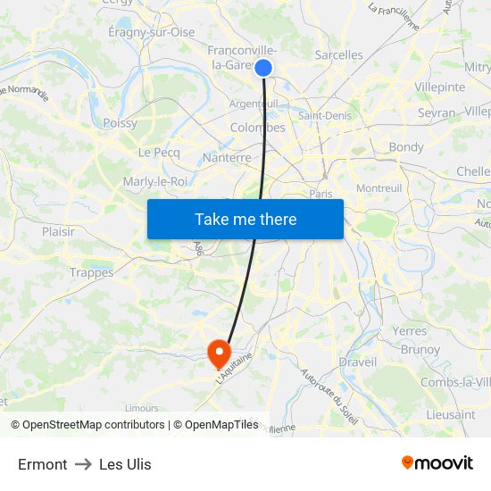 Ermont to Les Ulis map