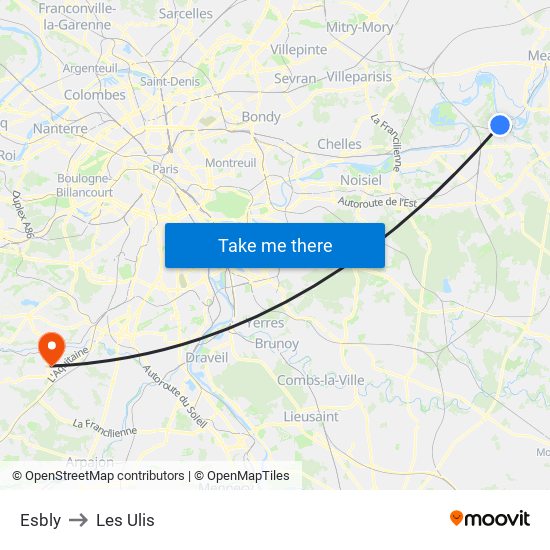 Esbly to Les Ulis map