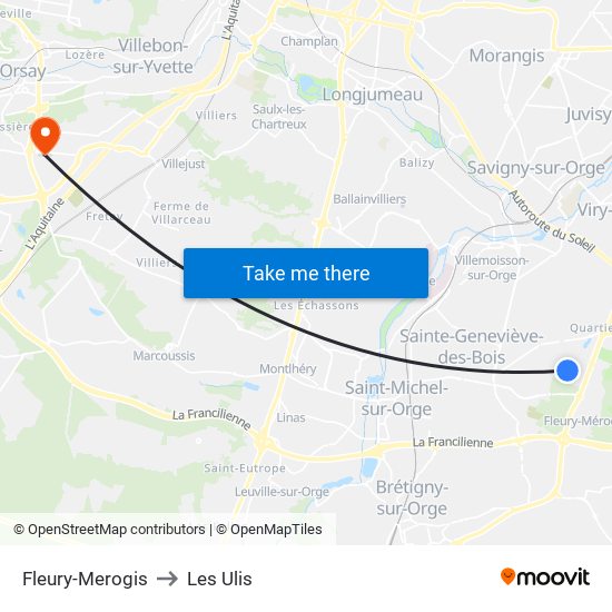 Fleury-Merogis to Les Ulis map