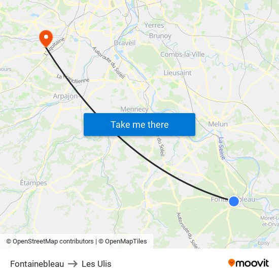 Fontainebleau to Les Ulis map
