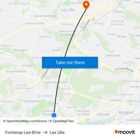 Fontenay-Les-Briis to Les Ulis map