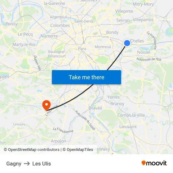 Gagny to Les Ulis map