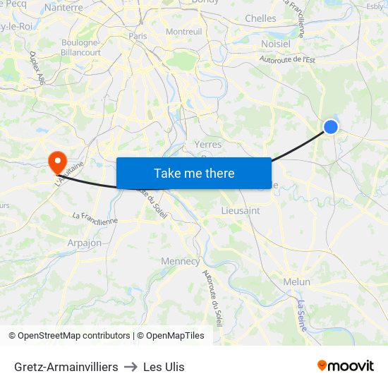 Gretz-Armainvilliers to Les Ulis map