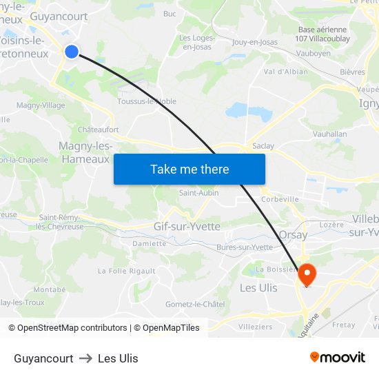 Guyancourt to Les Ulis map
