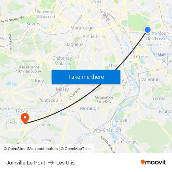 Joinville-Le-Pont to Les Ulis map