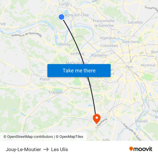 Jouy-Le-Moutier to Les Ulis map