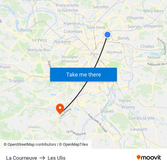 La Courneuve to Les Ulis map
