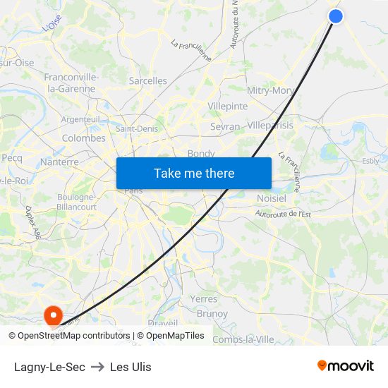 Lagny-Le-Sec to Les Ulis map
