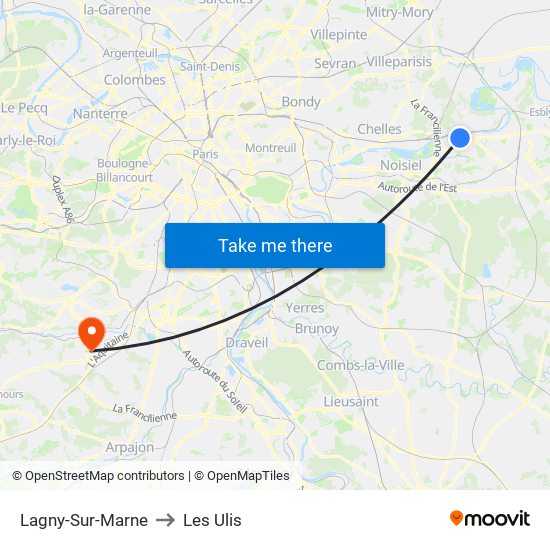 Lagny-Sur-Marne to Les Ulis map