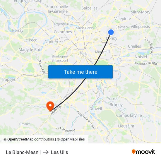 Le Blanc-Mesnil to Les Ulis map
