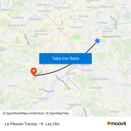 Le Plessis-Trevise to Les Ulis map