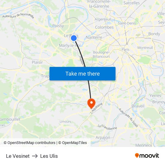Le Vesinet to Les Ulis map