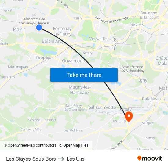 Les Clayes-Sous-Bois to Les Ulis map