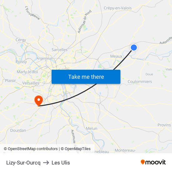 Lizy-Sur-Ourcq to Les Ulis map