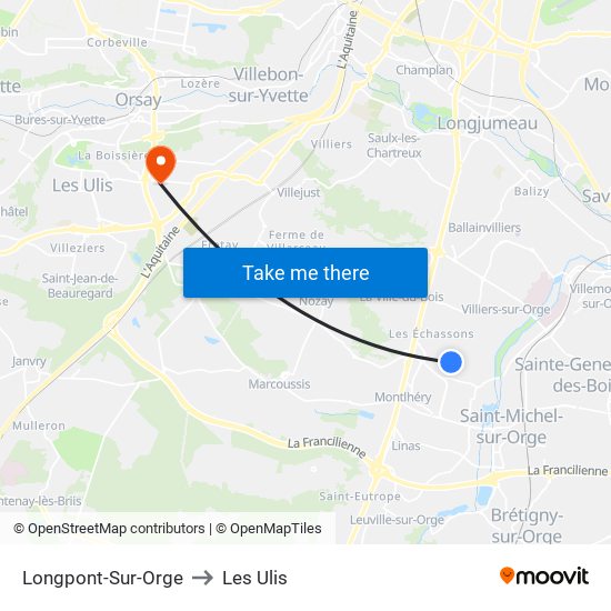 Longpont-Sur-Orge to Les Ulis map