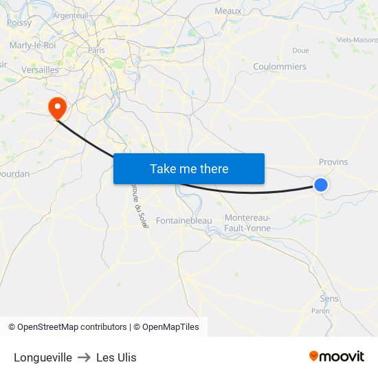 Longueville to Les Ulis map