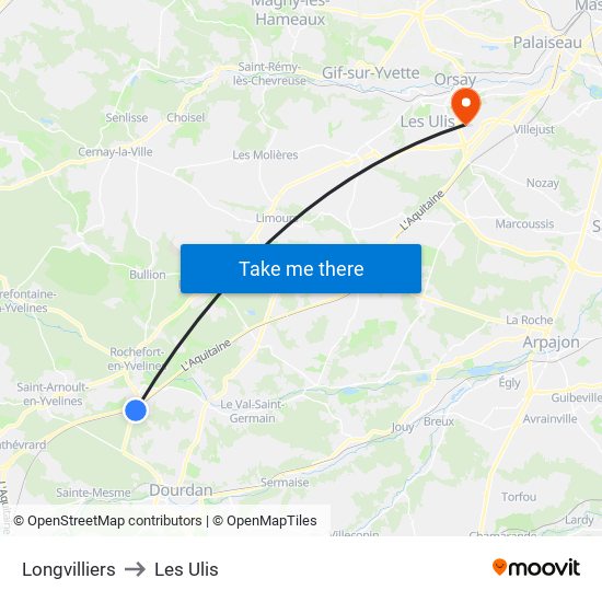Longvilliers to Les Ulis map