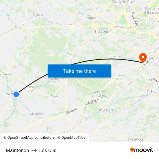 Maintenon to Les Ulis map