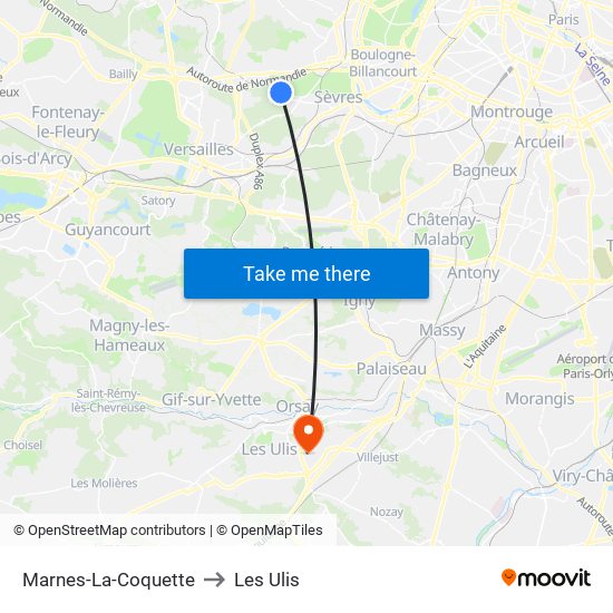 Marnes-La-Coquette to Les Ulis map